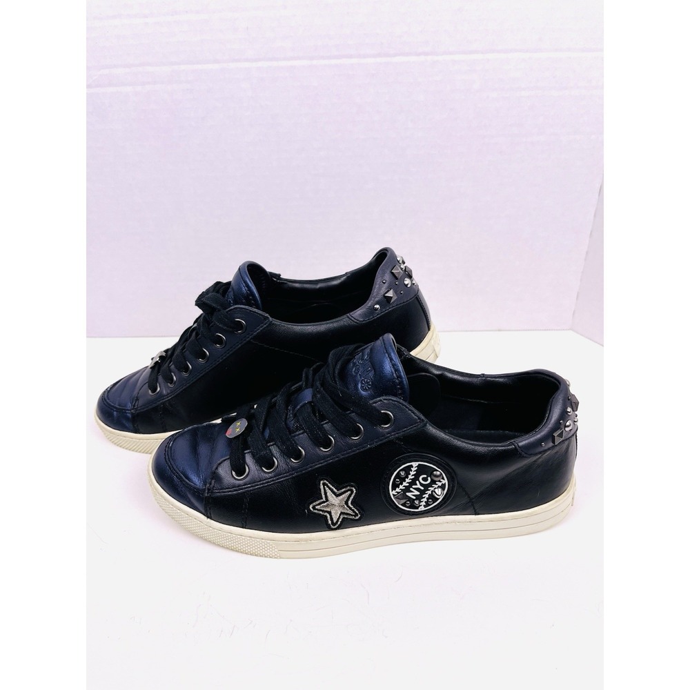 Coach Porter Lace Up Leather Black/Midnight Navy Women Sz 7B FG1457 Studded NYC